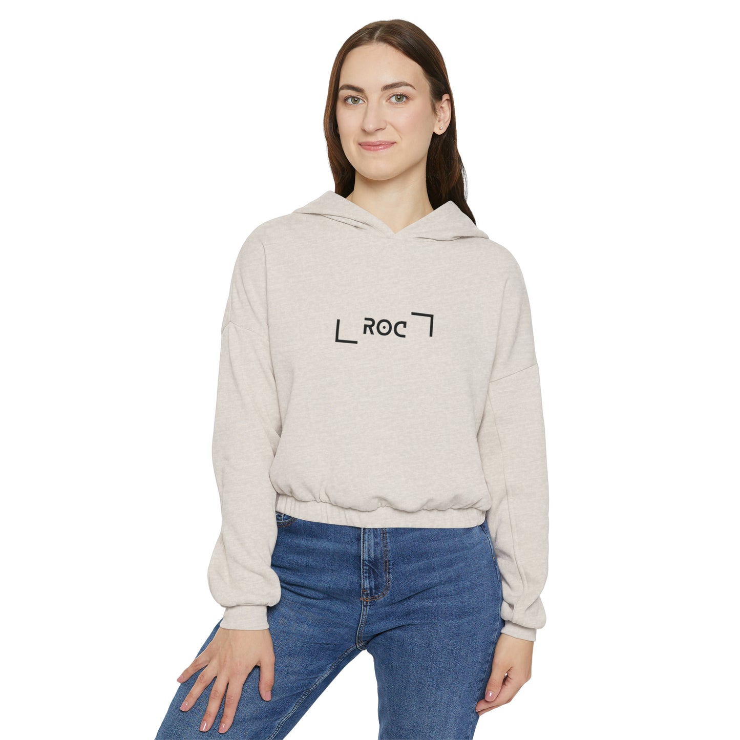 Women's Cinched Bottom Hoodie Roc logo